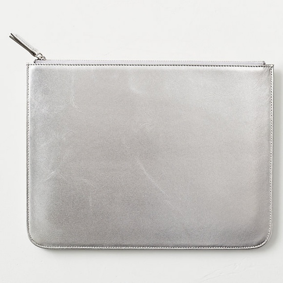 RARE! RH Modern Silver Leather Zip Clutch, NWT - Picture 1 of 7